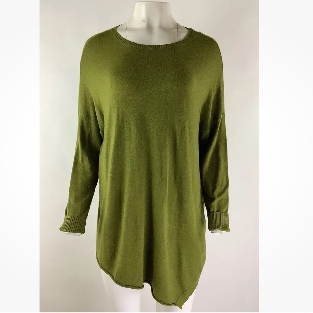 John Mark Sz M Lightweight Asymmetric Tunic Sweater Green Viscose Wool Blend